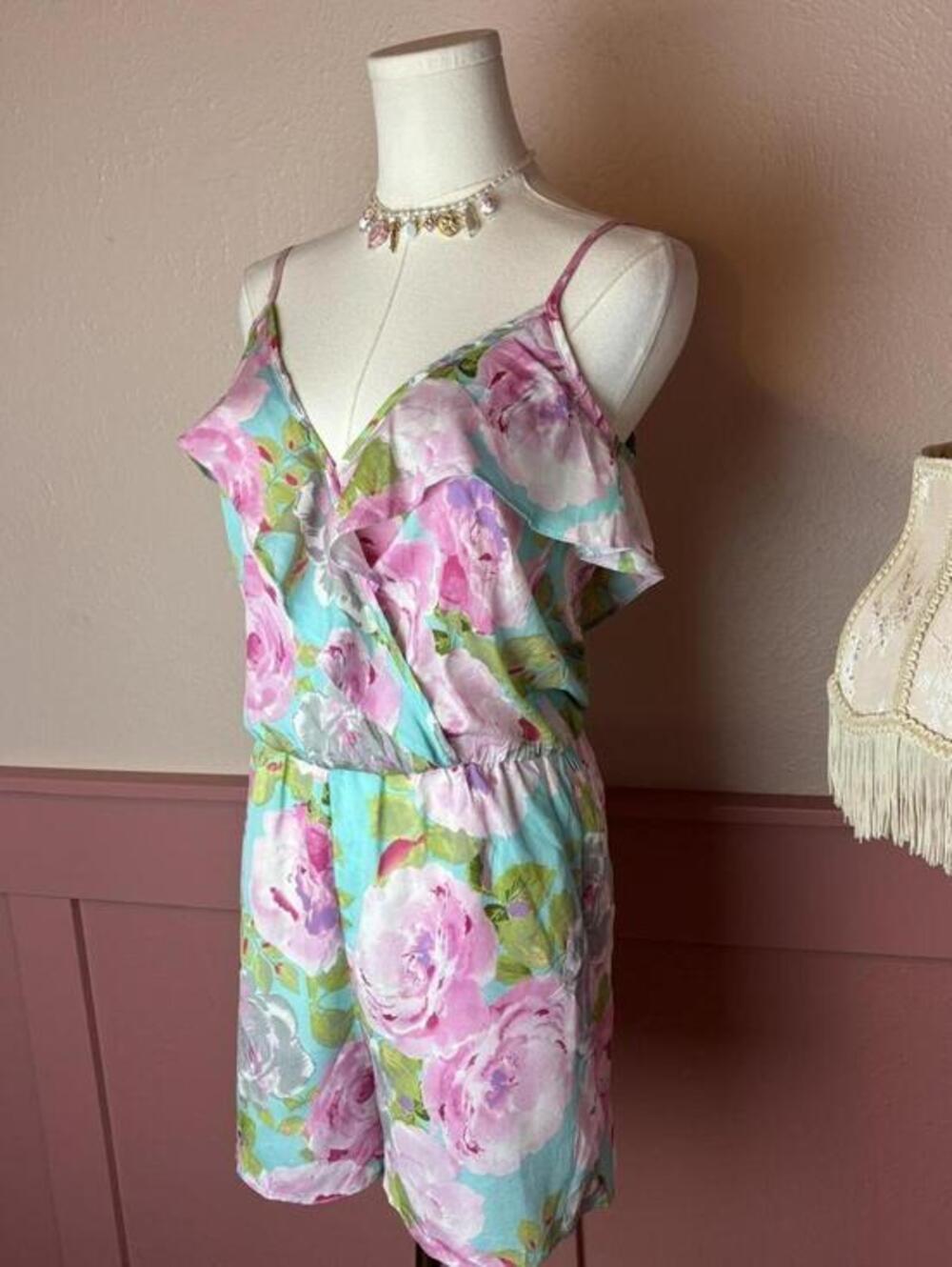 Jane Norman floral ruffle playsuit romper pink blue green summer fairy cute